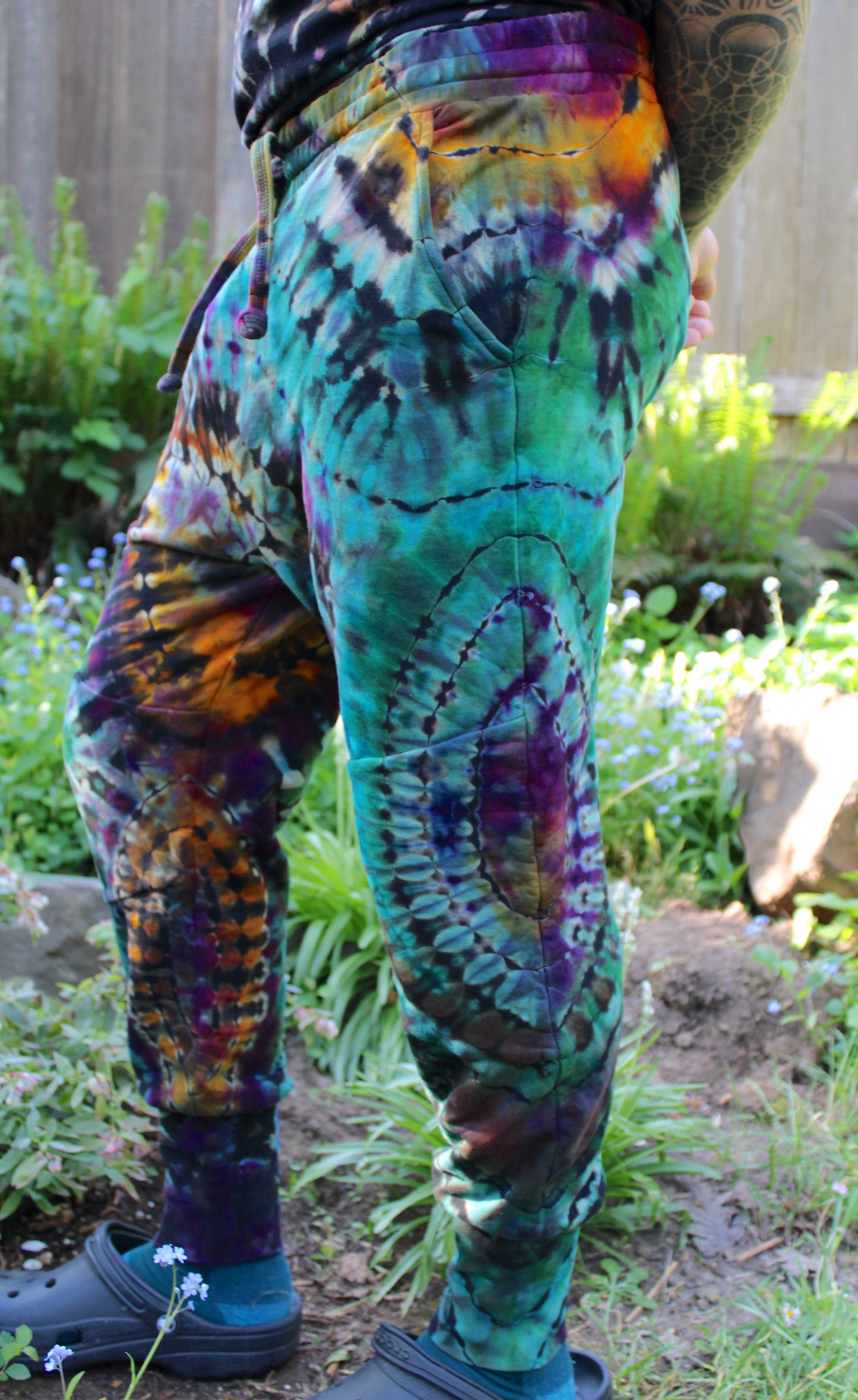 L - "Funky Blues" Reverse Dye Joggers