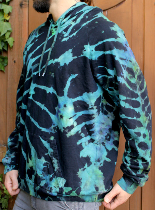 XL - "Electric Surge"  Reverse Dye Pullover Hoodie