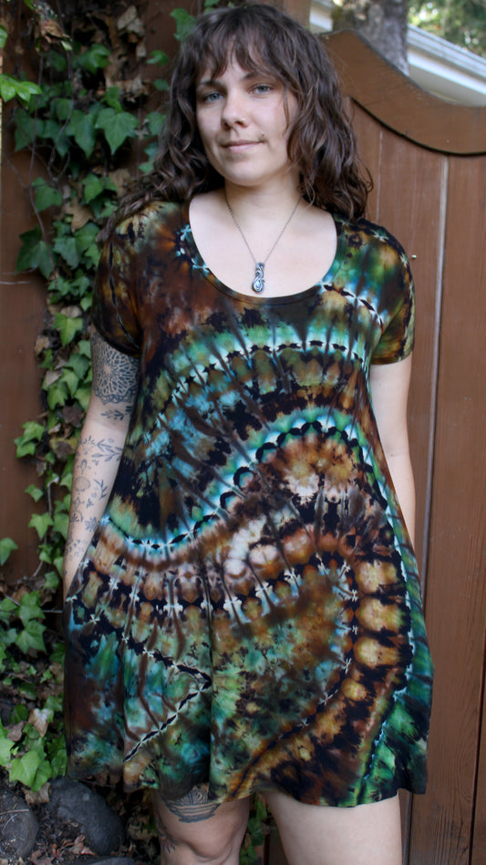 L - "Warped Pine" Short Sleeve Dress