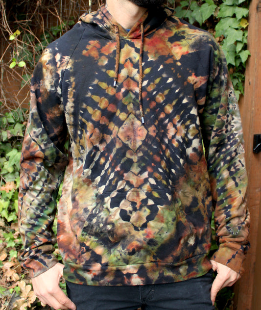 L - "Pinecone Passage"  Reverse Dye Pullover Hoodie