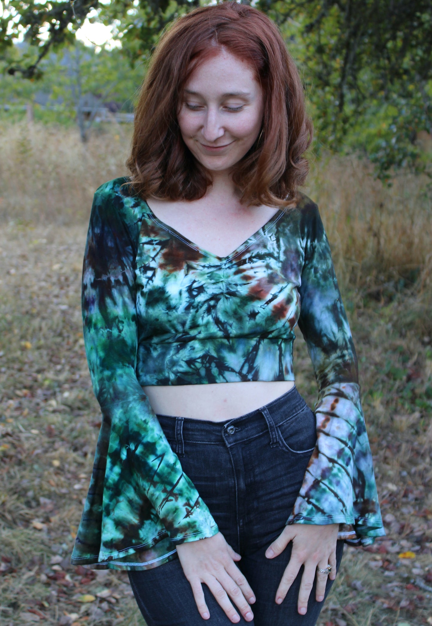 M - "Emerald Forest" Bell Sleeve Top