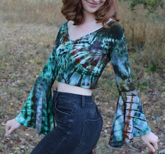 M - "Emerald Forest" Bell Sleeve Top