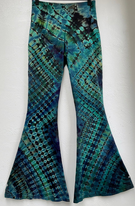 L - "Turquoise Galaxy" Reverse Dyed Slim Bell Bottoms